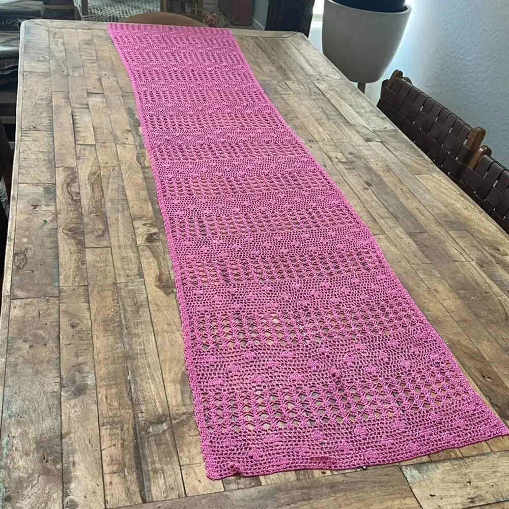 Crochet Table Runner Pink Rectangle Kitchen Dining Decoration 18x78